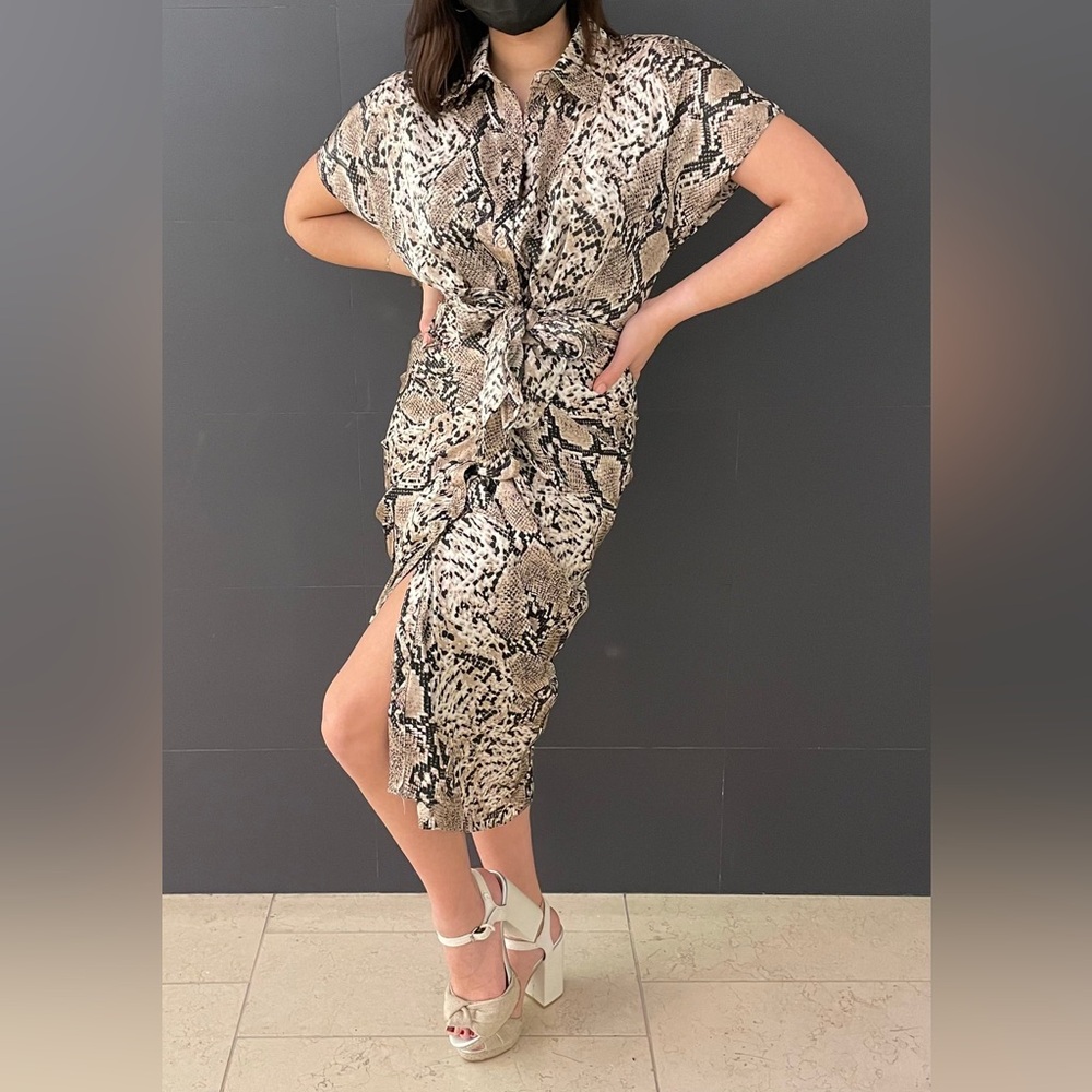 DO + BE Satin Snake Print Wrap Midi Dress Size Small